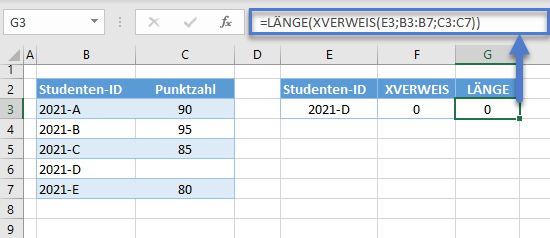 xverweis leerzeichen anstatt null zurueckgeben länge funktion details