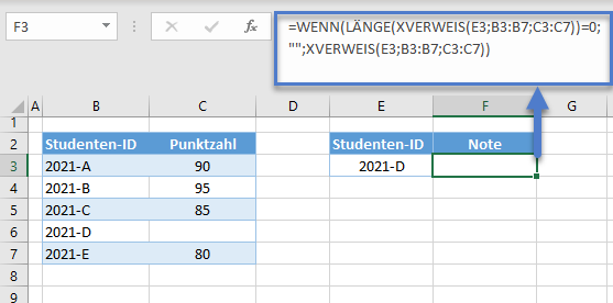 xverweis leerzeichen anstatt null zurueckgeben wenn länge funktion