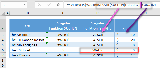 xverweis text suchen funktion teiltreffer