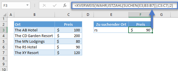 xverweis text suchen funktion