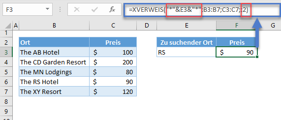 xverweis textsuche teiltreffer mit platzhalter