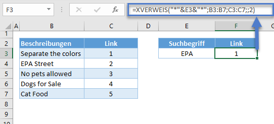 xverweis textsuche teiltreffer problem