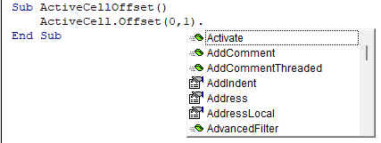 ActiveCell Offset