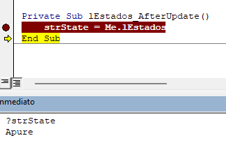 AfterUpdate Debug f8 inmediato