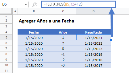 Agregar años a fecha gsheets