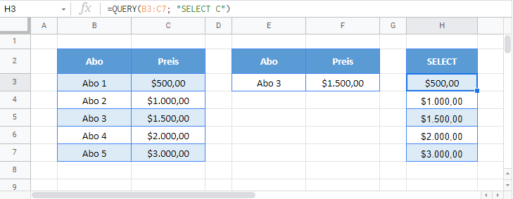 Alternativen sverweis google sheets query funktion select klausel