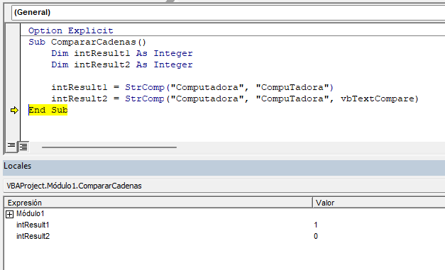 Comparar cadenas vbTextCompare