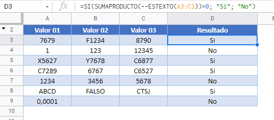 Comprobar si rango contiene texto gsheets