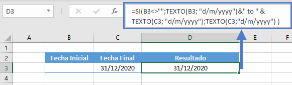 Concatenar dos fechas sentencia si 1era fecha