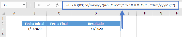 Concatenar dos fechas sentencia si