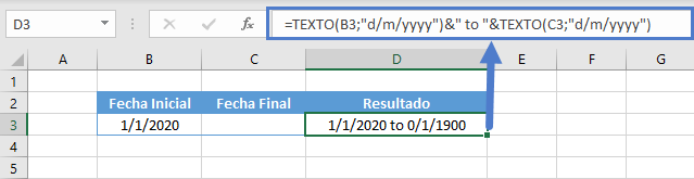 Concatenar dos fechas sin 2da fecha