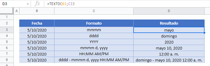 Convertir fecha en texto gsheets