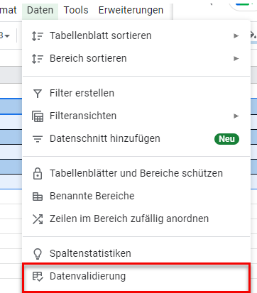 Datenüberprüfung gs menü