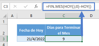 Días para terminar mes función hoy