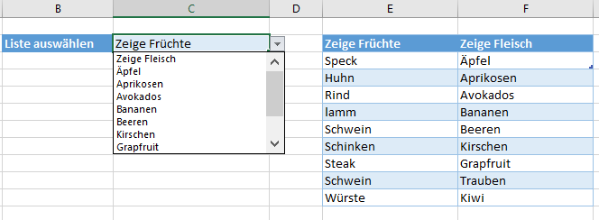 Dropdown Liste wenn Funktion Haupt