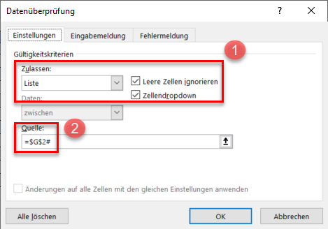 DropdownSortieren Datenüberprüfung formel