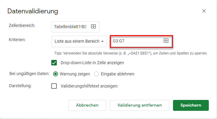 DropdownSortieren googlesheets ListeBereich