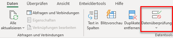 Email Datenüberprüfung Menüleiste