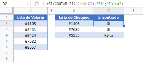 Encontrar valores perdidos gsheets