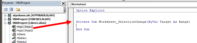 Evento worksheet_SelectionChange