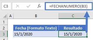 Función fechanumero formato fecha