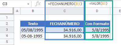 Función fechanúmero formato gsheets