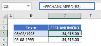 Función fechanúmero numero de serie