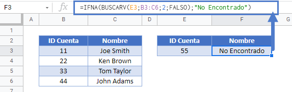 Funciones ifna buscarv gsheets