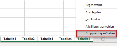 Gruppieren aufheben Tabellen