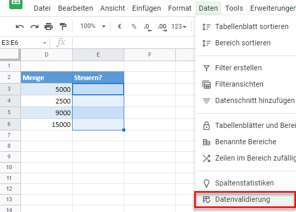 JaNein google sheets menü