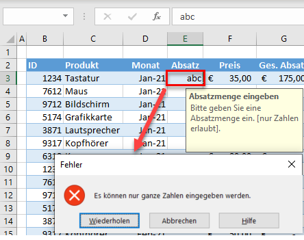 Meldung Datenüberprüfung Fehler 2 1