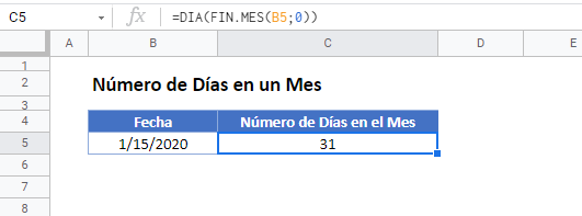 Numero dias en mes gsheets