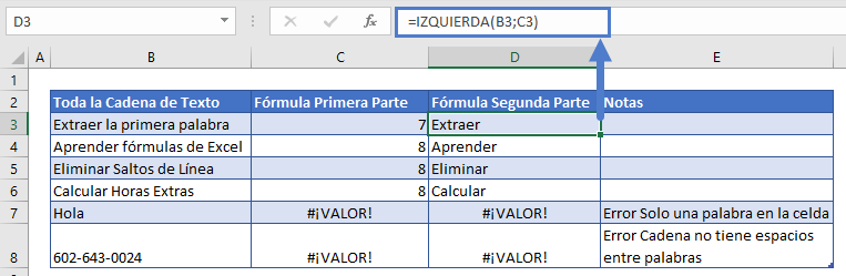 Primera palabra de un texto función izquierda