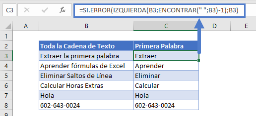 Primera palabra de un texto función sierror