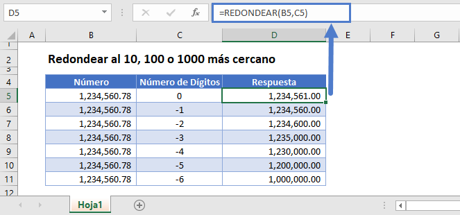 Redondear cercano a 10 100 1000