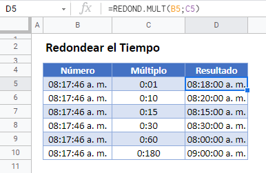 Redondear el tiempo gsheets