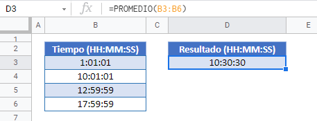 Tiempo promedio gsheets