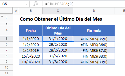 Último día del mes gsheets