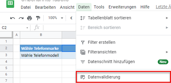 abhängig GS Datenvalidierung