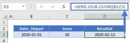 addition jours ouvrables date fonction serie jour ouvre