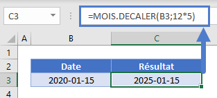 ajouter 5 ans date fonction mois decaler