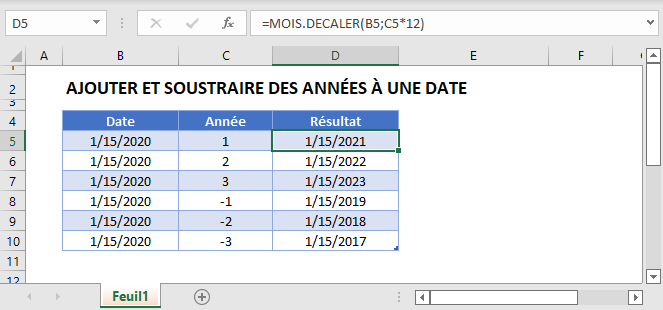 ajouter soustraire annees date