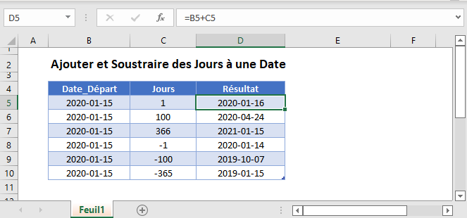 ajouter soustraire jours date fonction principale