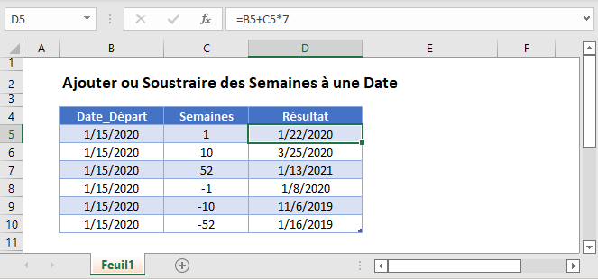 ajouter soustraire semaines date fonction principale