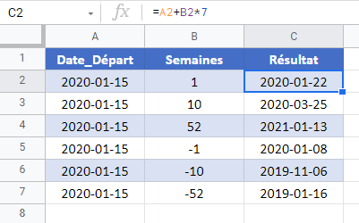ajouter soustraire semaines date google sheets