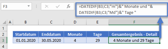 anzahl monate tage zwischen datumsangaben datedif funktion