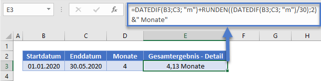 anzahl monate tage zwischen datumsangaben datedif runden funktion