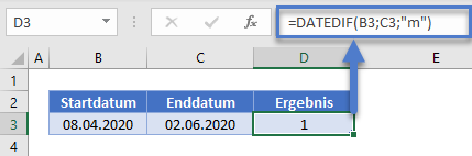 anzahl monate zwischen datumsangaben datedif funktion