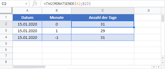 anzahl tage monat google sheets