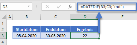 anzahl tage zwischen datumsangaben datedif funktion